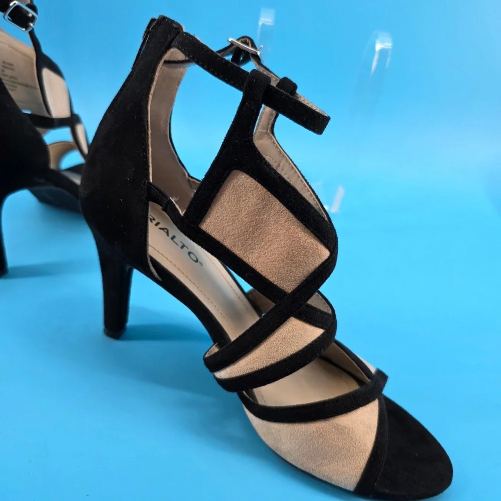 Rialto Ria Womens Black Beige Strappy Caged Dress Sandals Heels Size‎ 9M R6863Z